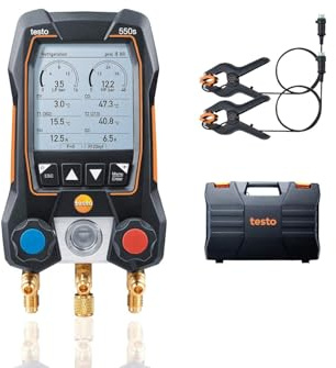 Testo 550s AC Krümmermessgerät Set - Krümmermessgeräte Hvac und Kühlung - inkl. 2 kabelgebundene Temperaturklemmsonden - AC Recharge Kit mit Überhitzung, Unterkühlung mit Bluetooth