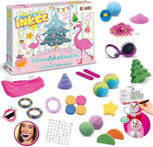 INKEE Bath & Beauty Adventskalender Kinder - Badespaß Spielzeug Adventskalender, Weihnachtskalender mit Badebomben, Badekugel, Badesalz & Haar-Accessoires