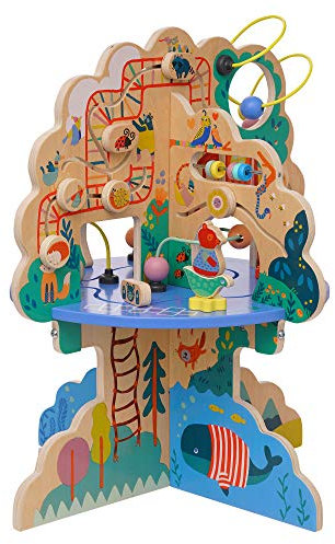 Manhattan Toy 160810 Playground Adventure Spielplatz-Abenteuer-Aktivitätszentrum aus Holz mit Segelflugzeugen, Abakus-Bahn, Spinnern, Federspielzeug und Perlenketten, Multicolor