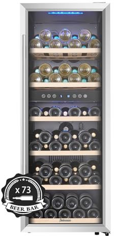 Kalamera KRC-73BSS Frigorifero Vino Designer, Fino a 73 Bottiglie (310mm Altezza), 2 Zone 5-10°C/10-18°C, Compressore, Pannello LED, Porta Inox Illuminata