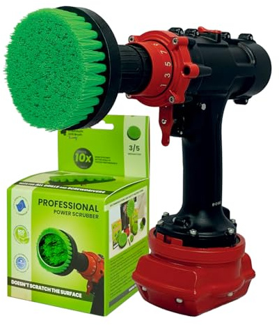 Kornely Premium Drill Brush, Medium-Stiff 10cm, Green, Indoor, Marine | 10x efficient, scratch-free, double-density bristles; kitchen, ovens, hobs, worktops, cookware; 8 mm hex shaft