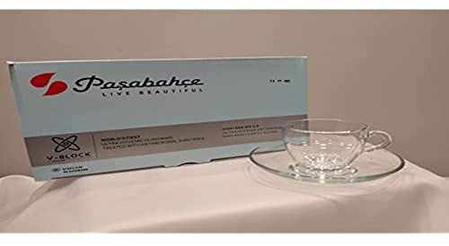 Pasabahce Basic V-Block Tassen mit Untertasse, 6 Stück