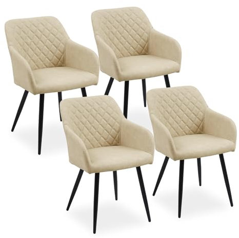 CLIPOP Esszimmerstühle 4er Set, Küchenstuhl Kunstleder Bezug Wohnzimmerstuhl Polsterstuhl mit Armlehne Metallbeine Polstersessel Stuhl für Esszimmer Wohnzimmer Küche (4, Kunstleder Elfenbeinbeige)