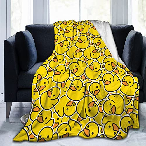 Perinsto Cute Rubber Ducky Throw Blanket Ultra Soft Warm All Season Yellow Cartoon Ducks Decorative Fleece Blankets for Bed Chair Car Sofa Couch Bedroom 60X50