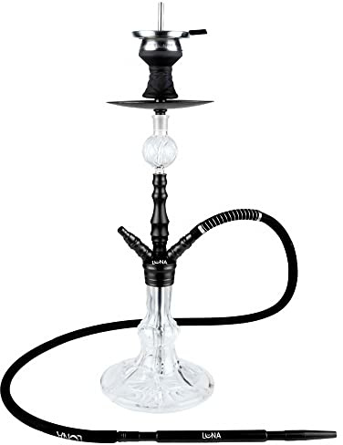LUNA MINIMA Shisha Set Komplett 18/8er Schliff Anschlüsse Closed Chamber System | Zubehör inkl. Schlauch - Mundstück - Zange - Steinkopf - Kaminaufsatz - Molassefänger - Knickschutz | (Schwarz)
