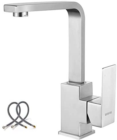 WOWOW Bar Faucets Stainless Steel Modern Bar Sink Faucet Single Hole Prep Kitchen Faucet Brushed Nickel Single Handle Lavatory Sink Faucet Mixer Small Kitchen Tap