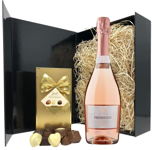 Prosecco Rose Wine Gift Set For Women & Men Who Love a Bottle of Pink Bubbly & Chocolates - Birthday Gifts For Her - Anniversary Wine Hamper Box - Best Friend Gift For Prosecco Lovers UK