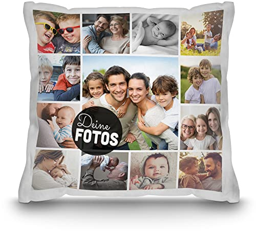 Print Royal Fotokissen mit Collage selbst gestalten - mit 13 Fotos Personalisieren - Geschenk für Familie und Freunde | Weiss Polyester, inkl. Kissenfüllung, 40x40cm