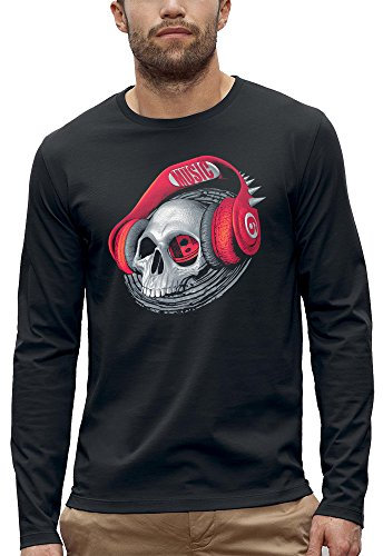 PIXEL EVOLUTION T-Shirt Manches Longues Crane Casque DJ Rouge Homme - Taille 4XL - Noir