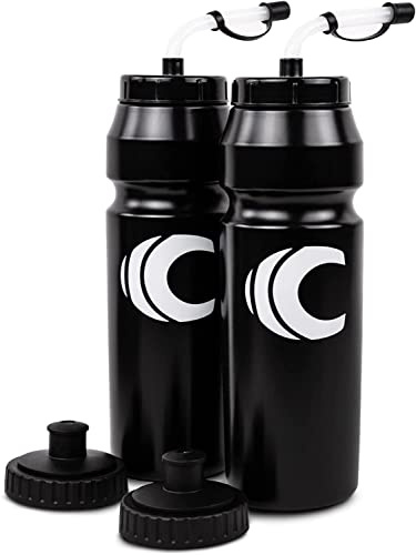 Cannon Sports 1 Liter Sports Water Bottle, BPA-Free, 34 Oz Capacity, Large Mouth, 2 lids (Straw and Squeeze), Great For Helmet Sports Such As Hockey, Lacrosse, Football, Boxing (2 Pack) (Black)