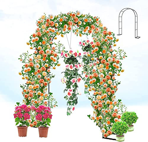 Zwpily Arche Jardin Aluminium Largeur, Arche À Rosiers Métal, Filet À Plantes Grimpantes, Filet de Treillis, pour Récolte de Concombres, Légume, Vignes, Plantes Grimpantes,Noir,W1.4mxH2.3m