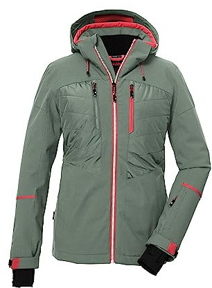 killtec Damen Skijacke/Funktionsjacke mit abzippbarer Kapuze und Schneefang KSW 86 WMN SKI JCKT, grüngrau, 44, 39749-000