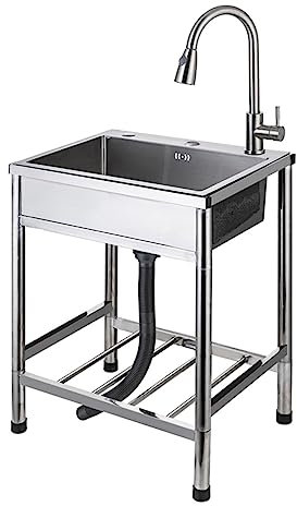 Atduglanix Einzelbecken, freistehendes Edelstahl-Außenküchen-Waschbecken, kommerzielles Restaurant for den Innen- und Außenbereich (Size : 68x45x80cm(26.8x17.7x31.5in))