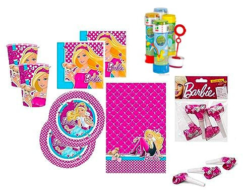 Zeus Party KIT per Festa a Tema Barbie-Set per la tua tavola con Piatti Bicchieri Tovaglioli Tovaglia e Lingue di Menelik In Omaggio Troverai Anche 4 fantastici Tubetti di Bolle di Sapone generiche
