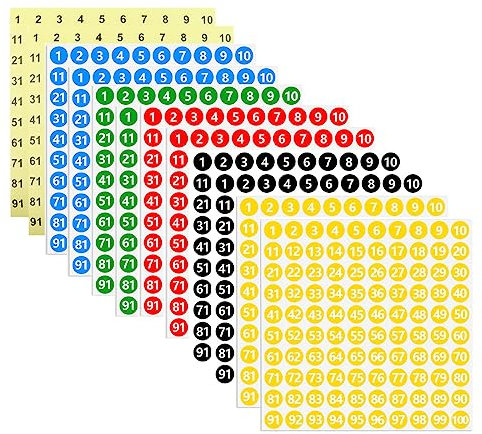 BCBF 1200 Stück Rund Zahlen Aufkleber, 1-100 Nummern, Zahlenaufkleber, Zahlen Aufkleber, Klebezahlen Für Aufbewahrungsboxen