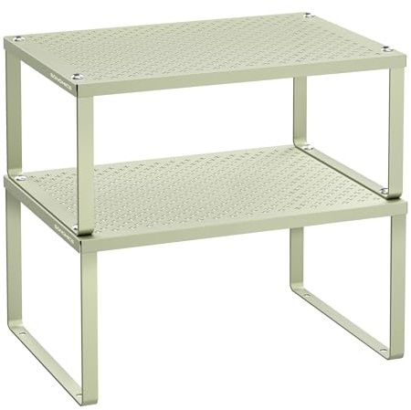 SONGMICS Spice Rack, Stackable, Expandable Cupboard Organisers | Kitchen Storage, Steel Counter Shelves, Sage Green, BEQUE Collection KCS001C01