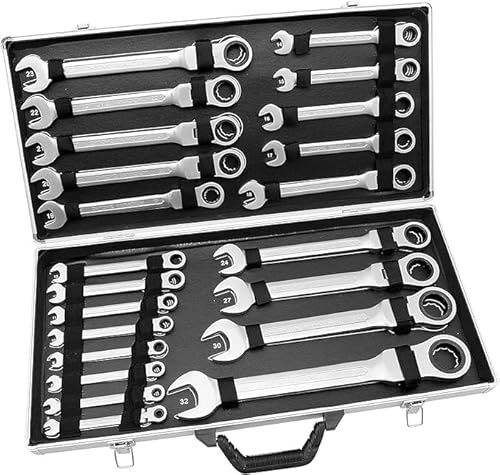 LANNADD 22-Teilig Fester Maulschlüssel-Satz, 6-32 Mm Chrom-Ratsche Maulschlüssel-Ratschen-Satz, Kombischlüssel Mit Werkzeugkoffer Tragbares Fixed Boarder Kit Fester Maulschlüsselsatz
