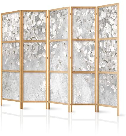 murando - Paravent Raumteiler Holz Botanik Abstrakt, 225x172 cm, 5-teilig | Mobiler Sichtschutz, sofort einsatzbereit, Holzrahmen, ideal fürs Wohnzimmer oder Büro, geruchsneutral, lichtbeständig