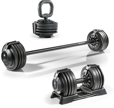 FitEngine Multifunktionshantel Set von 3-24 kg | Verstellbar zu Kurz- & Langhantel und Kettlebell | Vielseitiges Training zu Hause | Ideal für Kraftaufbau und Ausdauer | Für ein effektives Workout