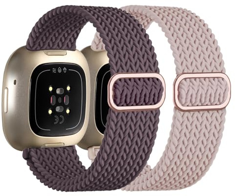 Zythtic 2 Stück Geflochtene Armband Kompatibel Mit Fitbit Versa 4/Versa 3/Sense/Sense 2 für Damen Und Herren, Elastische Nylon Ersatzbänder, Farbe B