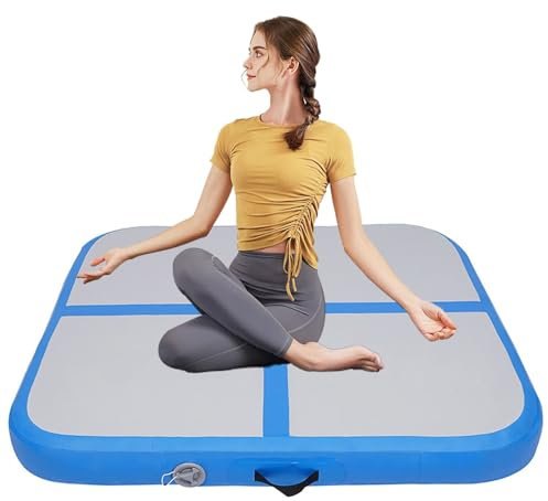 Somsiwey Tapis de Gymnastique Gonflable, Piste de culbutage d'air carrée, Tapis d'entraînement avec Pompe à air pour la Salle de Gym à Domicile, Le Yoga, la Piscine, 39,37 x 3,94 Pouces