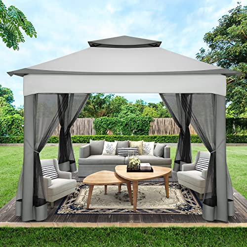 COBIZI pavillon 3x3 Wasserdicht Stabil Winterfest, Garten Pavillon partyzelt mit 4 Seitenteilen und 4 Sandsäcke，Grau
