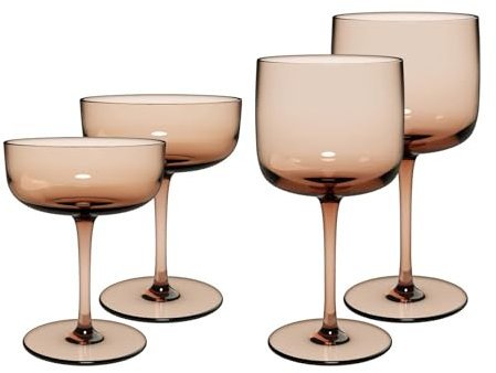 Villeroy & Boch like. by Like Clay Wein- & Sektgläser-Set 4-teilig, Weingläser (350 ml) und Sektschalen (190 ml), Kristallglas, Braun