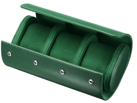QUARKZMAN Estuche de Viaje para Relojes de Cuero Estuche Individual para Guardar Relojes Organizador para Exhibición de Almacenamiento 3 Compartimentos Verde