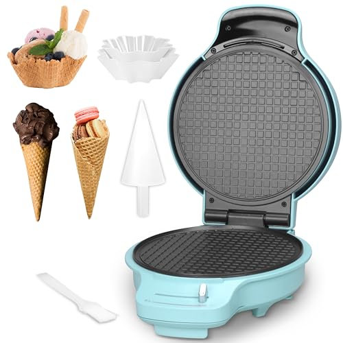 Baker's Friend - Waffle Cone Maker Machine with Toasting Control, Nonstick Bowl Maker, 7.5 Inch Ice Cream Cone Machine, Fine Crispy Waffle Maker, Rolling Pin