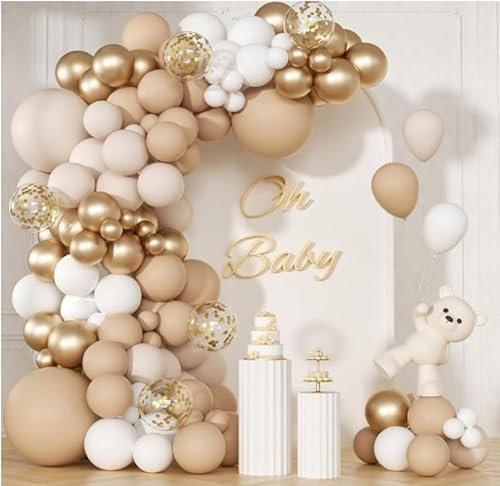 Kit Arco Palloncini Struttura Palloncini Compleanno, 110 Pezzi Ghirlanda Palloncini Beige, Bianchi, Albicocca, Oro Metallizzato per Decorazioni Compleanno Bimba, Baby Shower, Matrimonio, Fidanzamento