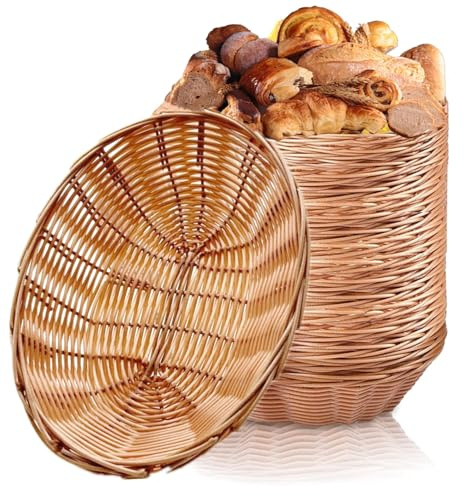 CEZOOWYEX 16 Pack Bread Basket for Serving, Oval Wicker Small Gift Baskets, Plastic Empty Tabletop Fruit Vegetables Serving Baskets for Wedding, Mother's day, Christmas, Restaurant, 8.6 x 6.5 Inch