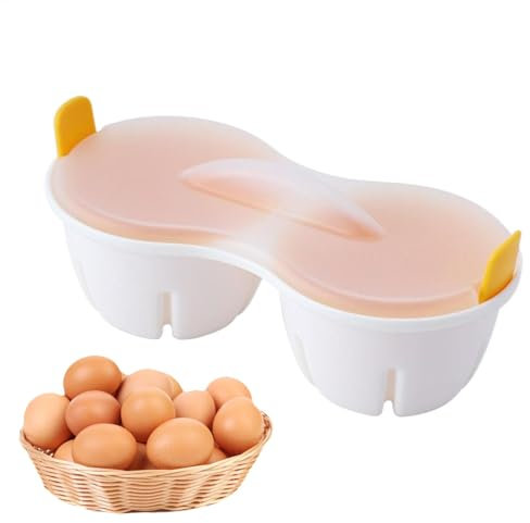 Bollitore per uova per forno a microonde, con 2 cavità, antiaderente, con coperchio, resistente al calore, gadget da cucina per microonde