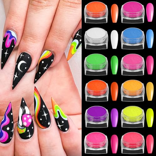 LOPHE 12 Colori Neon Unghie Glitter Polvere, Manicure Halloween Neon Trucco Decorazione Nail Art Pigmento Polvere, per Nail Art Diy-Salon