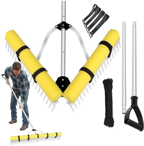 Rastrillo para Estanques De Alta Resistencia - Rastrillo para Limpiar Algas - Eliminador de Algas con Mango Largo y Accesorios de Limpieza para Playas