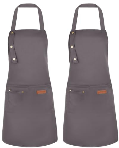 2 Stück Schürze für Damen Herren Wasserdicht Koch Schürze mit 2 Taschen | Verstellbare Küchenschürze Grillschürze Arbeitsschürzen für Kochen Malen Backen Hausarbeiten