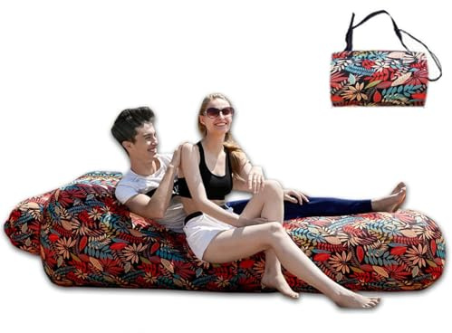 Kompakte, pumpenlose, aufblasbare Liege, tragbares, wasserdichtes Luftsofa for Entspannen im Garten, for Strandausflüge, Camping, Picknicks und Musikfestivals(Style-E)
