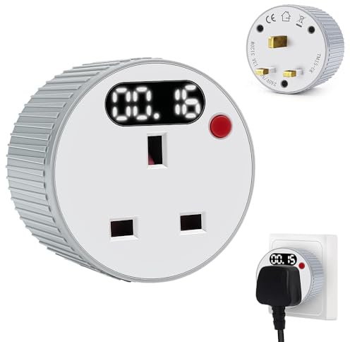 Hojalis Countdown Timer Plug Socket, Digital Plug Timer Socket with LED Display, 1 Min–24H Adjustable AC240V 13A Gear Rotating Digital Timers PlugSocket for Christmas Lights, Lamp and Home Appliances