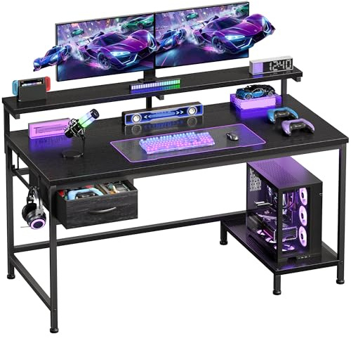 Cliporix Small Gaming Desk with Drawer & Monitor Stand, 100x48x75cm Black