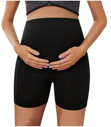 HAOLEI Leggins Cortos para Embarazadas Cintura Alta Pantalones Deportivos Cortos de Maternidad para Yoga Fitness Suaves Elásticos Opacos Leggins Push Up Cómodos Ropa de Maternidad Yoga Shorts