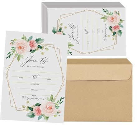 25 Set Floral Party Invitation cards & Envelope Wedding Invite All Occasion