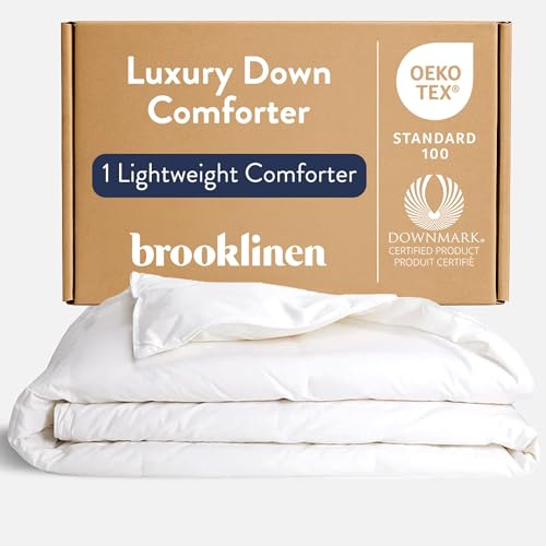 Brooklinen Lightweight Canadian Down Comforter, Breathable Summer Duvet Insert, 100% Cotton Sateen Shell, Ultra-Soft Fluffy Bedding, Baffle Box, Secure Duvet Loops - King/Cali King