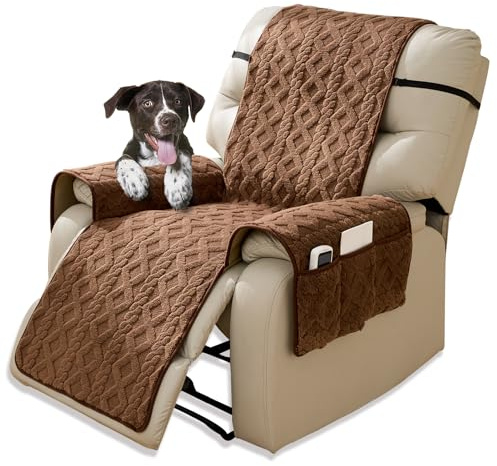 CFPLeHiYS Sesselschoner für Relaxsessel, Sessel Überzug Rutschfest, Sesselüberwurf mit Taschen, Schonbezug Sessel Fernsehsessel, Sesselbezug für Senioren Haustieren, Waschbar, Kaffee,1 Sitz (55*190cm)