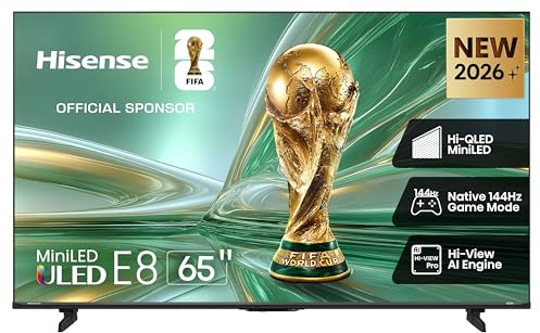 Hisense 65E8S - MiniLED Smart TV 65 Pulgadas, Hi-QLED MiniLED, Modo Juego 144 Hz Nativos, Subwoofer Integrado, Hi-View AI Engine, Total HDR Solution, Filmmaker Mode, Control por Manos Libres
