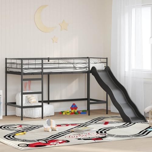 Lumanois Letto Loft per con Scivolo Nero e Antracite,Mobili,Letti e telai per Letti,30.6kg-42020777