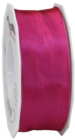 PRÄSENT Lyon Band mit Drahtkante Magenta, 25 m Dekoband zum Verzieren & Basteln, 40 mm Breite, leicht biegsames Schleifenband, für Festliche Dekos zu besonderen Anlässen