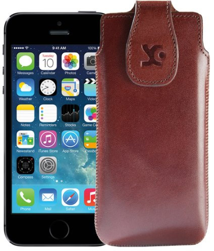 Suncase Original Echtleder Tasche für | Apple iPhone SE/iPhone 5S | Leder Etui Handytasche Ledertasche Schutzhülle Case Hülle in braun