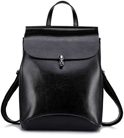 Realer Echtes Leder Rucksäcke Geldbörsen für Frauen Schultertasche Schwarz