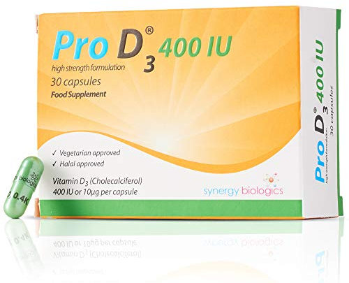 Pro D3 400 IU Capsules | Premium Vitamin D3 | 30 Capsules | Gelatine Free, Lactose Free, Dairy Free, Nut Free | Suitable for Vegetarians, Halal & Kosher Diets | Made in The UK