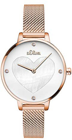 s.Oliver Damen Analog Quarz Armbanduhr mit Edelstahlarmband SO-3473-MQ