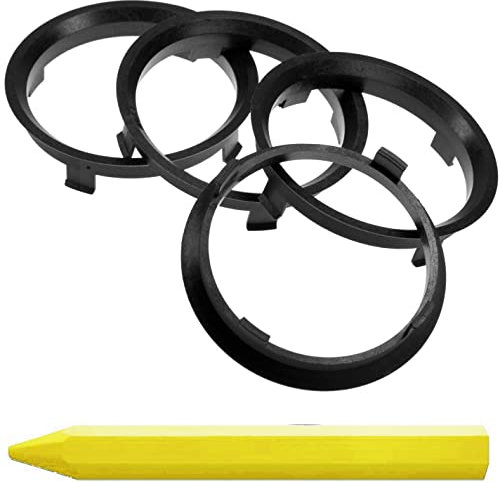 RKC 4X Anneaux de centrage Noirs 71,6 mm x 67,1 mm de centrage + 1x Crayon de Cire en Vert Made in Germany